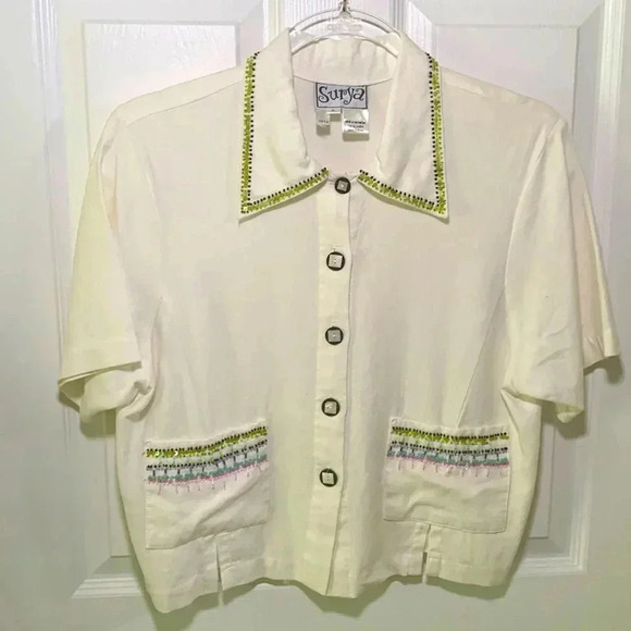 Surya beaded short sleeved linen jacket size small - Picture 1 of 7